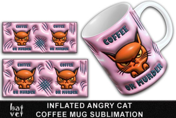 3D Angry Cat Coffee Mug Sublimation PNG: A Unique Design Option for Custom Printers
