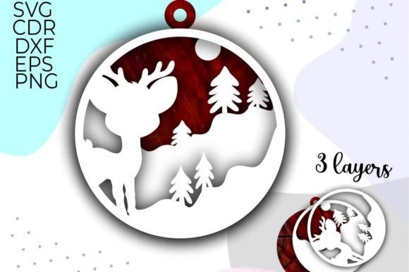 3D Deer Layered Christmas Ornaments SVG