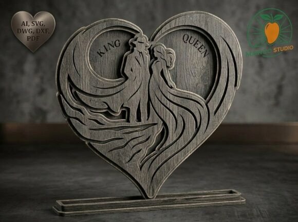 3D Layered King Queen Heart Laser Cut