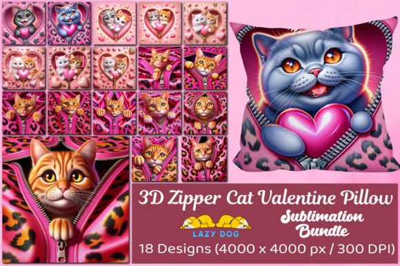 3D Sublimation Zipper Cat Pillow Bundle