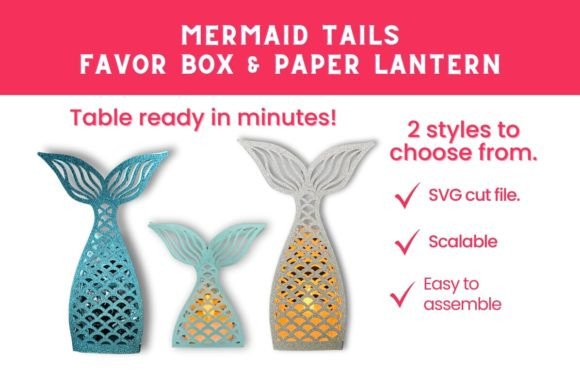 3D SVG Mermaid Tail Favor Box Tealight