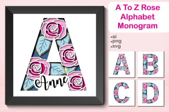 A to Z 3D Rose Alphabet Layered Monogram