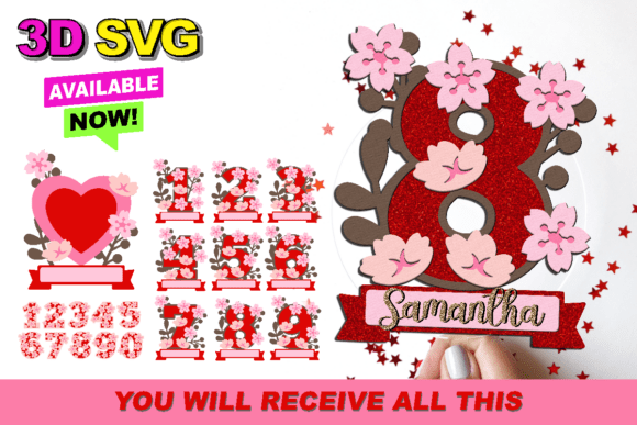 Cherry Blossom Numbers Topper 3D SVG