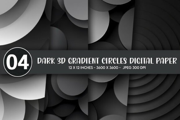 Dark 3D Gradient Circles Digital Paper for Creative Projects